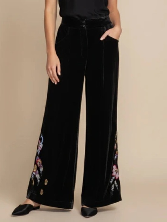 Johnny Was Pants - NWT Johnny Was Workshop Steffania Velvet Wide Leg Embroidered Pants XL